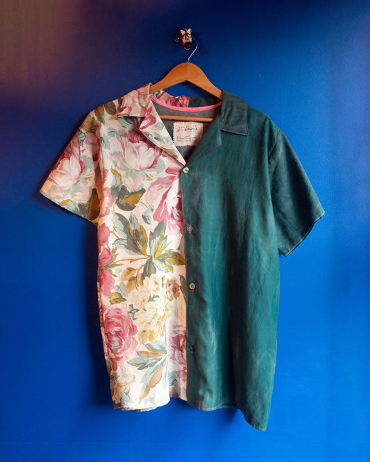 Half & Half Jewel Tones Unisex Cuban Shirt