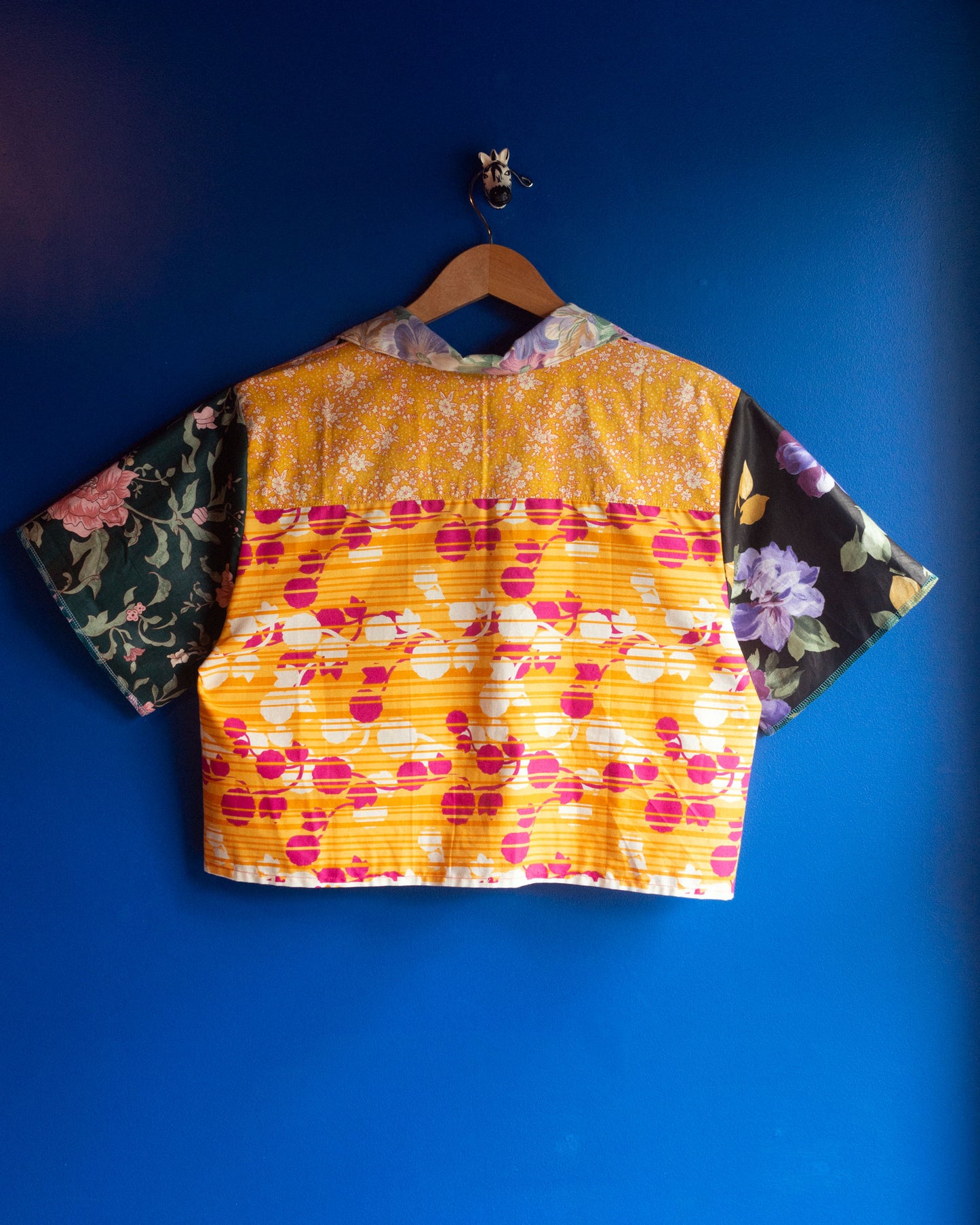 Patchwork Mixed Floral Cropped Unisex Cuban Shirt
