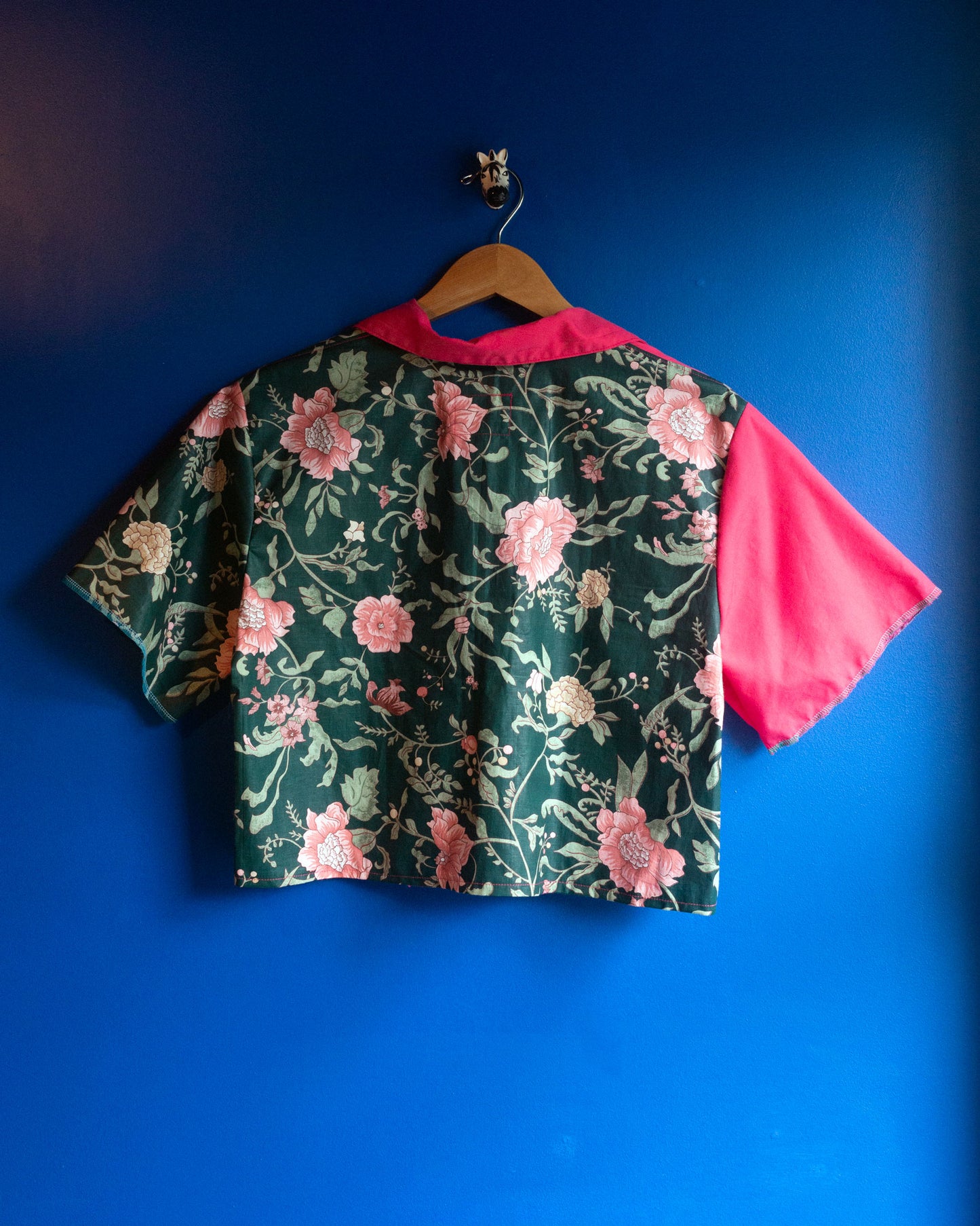 Patchwork Pink Floral Cropped Unisex Cuban Shirt