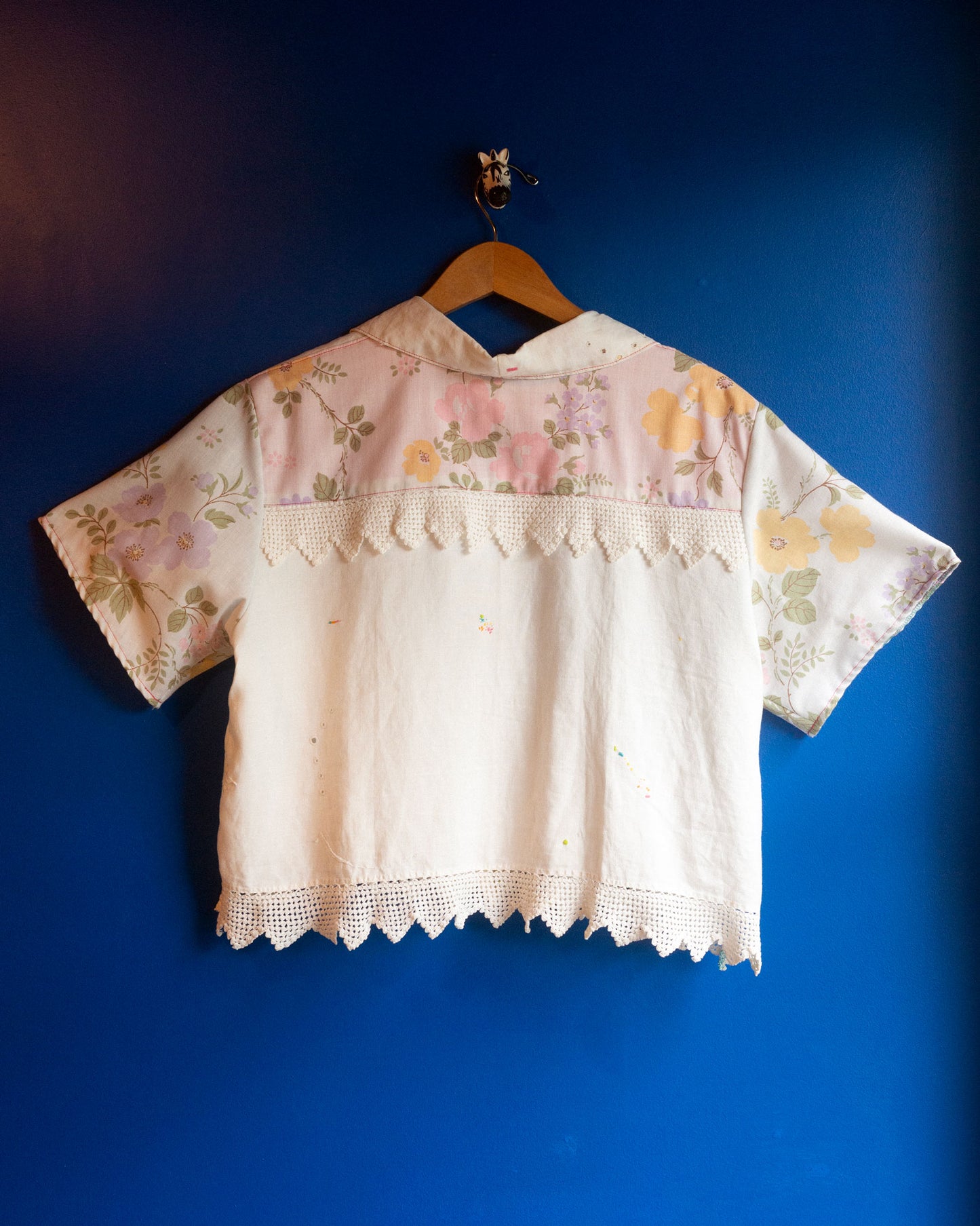 Lacy White + Flowers Cropped Unisex Cuban Shirt